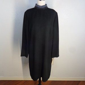 Jones New York LS Women Black Long Sleeve Shift Dress Beaded 18W NWT 169